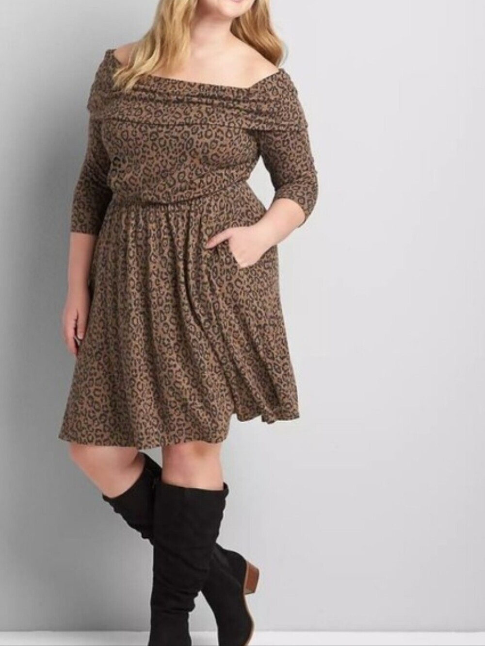 Lane Bryant Off Shoulder Animal Print Three-quarter Sleeves Dress Plus Sz 18/20